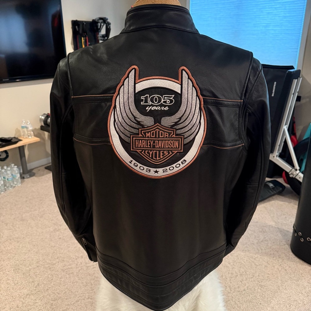 Harley-Davidson Black Leather Anniversary Bomber Jacket (never worn)